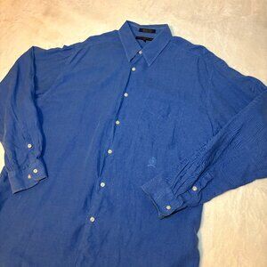 Tommy Hilfiger 100% Linen Button Up Long Sleeve Shirt Mens Large Blue Portugal